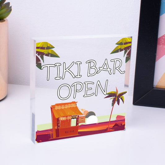 Tiki Bar OPEN Sign Novelty Decor Hanging Sign For Home Garden Cocktail Bar