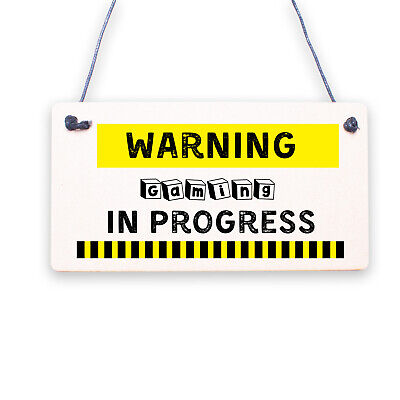 Warning Gaming In Progress Hanging Plaque Man Cave Bedroom Wall Fathers Day Sign