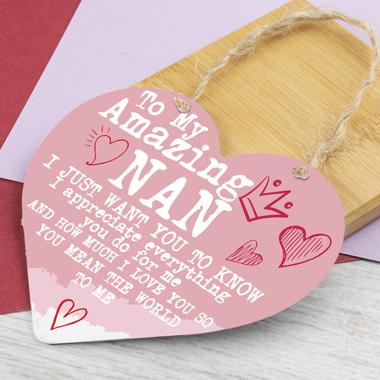 Nan Mothers Day Gifts Nanny Nanna Grandma Hanging Sign Heart Love Poem