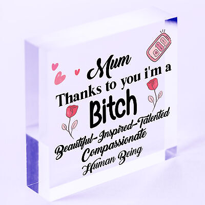 Mum Thanks To You I'm A Bitch Hanging Signs Mothers Day Plaques Gift Funny Cards