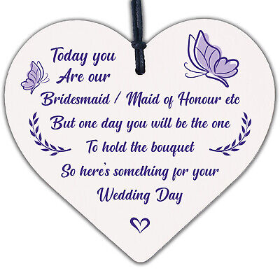 Bridesmaid Maid Of Honour Flower Girl Wedding Thank You Wood Heart Bouquet Decor