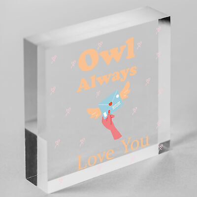 Valentines: OWL ALWAYS LOVE YOU - Wood Hanging Heart Plaque Sign Friendship Gift