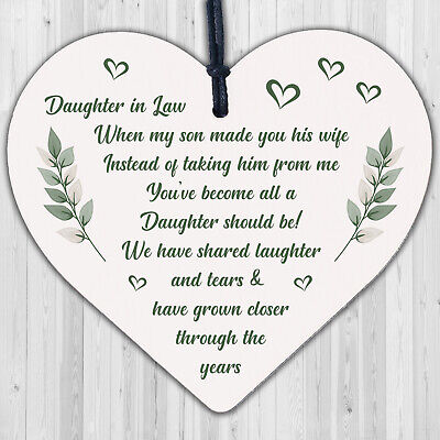 Daughter In Law Birthday Christmas GIFTS Wooden Heart Plaque Mum Daughter Son
