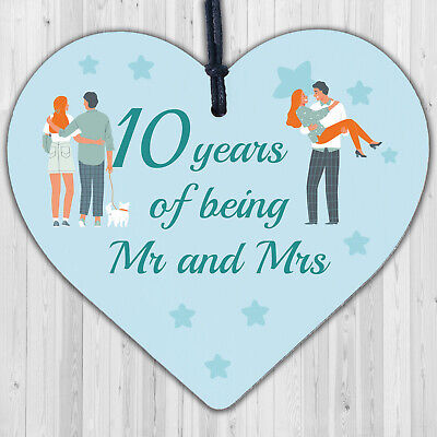 10 Year Anniversary Gift Wooden Heart Sign Mr And Mrs 10th Anniversary Plaque