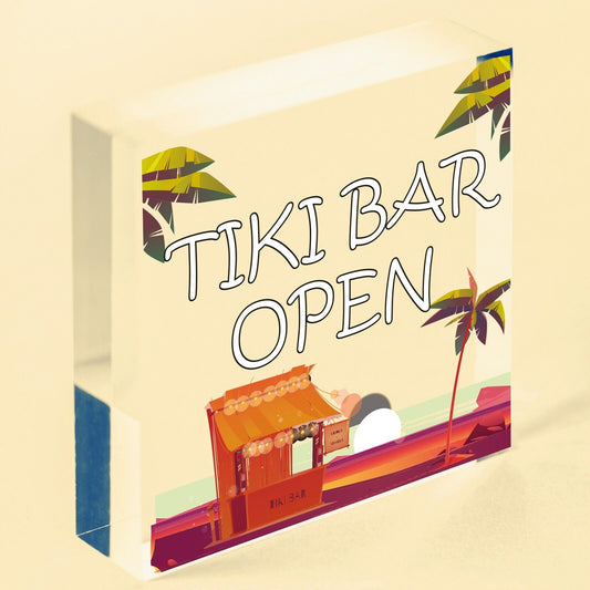 Tiki Bar OPEN Sign Novelty Decor Hanging Sign For Home Garden Cocktail Bar
