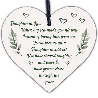 Daughter In Law Birthday Christmas GIFTS Wooden Heart Plaque Mum Daughter Son
