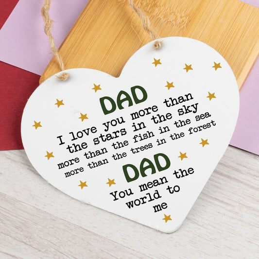 Fathers Day Best Step Dad Daddy Hanging Wooden Heart Thank You Gift Present
