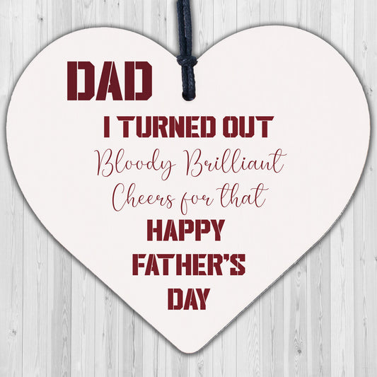 Funny Fathers Day Gift Wooden Heart Funny Card For Dad From Daughter Son