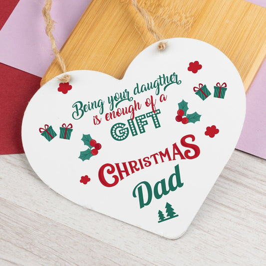 1st First Christmas Baby Dad Daddy Gift Xmas Bauble Decoration Wooden Heart Sign