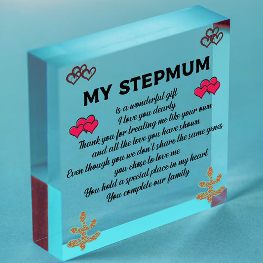 Handmade Best Stepmum Novelty Plaque Gifts For Mum Thank You Birthday Gifts Free-Standing Block