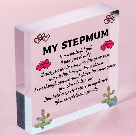 Handmade Best Stepmum Novelty Plaque Gifts For Mum Thank You Birthday Gifts Free-Standing Block
