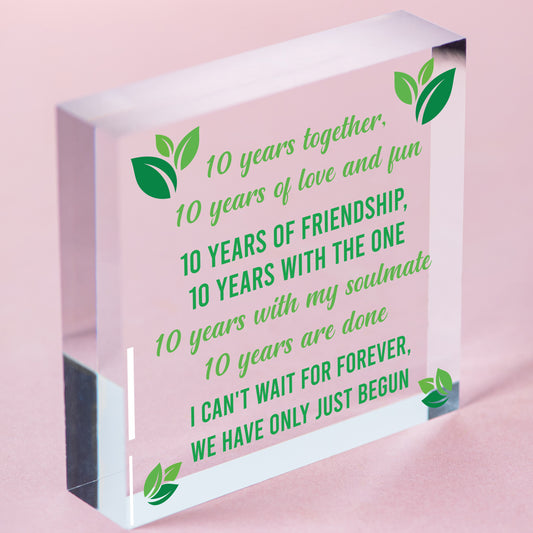 10 Year Anniversary Gift Boyfriend Girlfriend Him Her 10 Year Anniversary Plaque Free-Standing Block