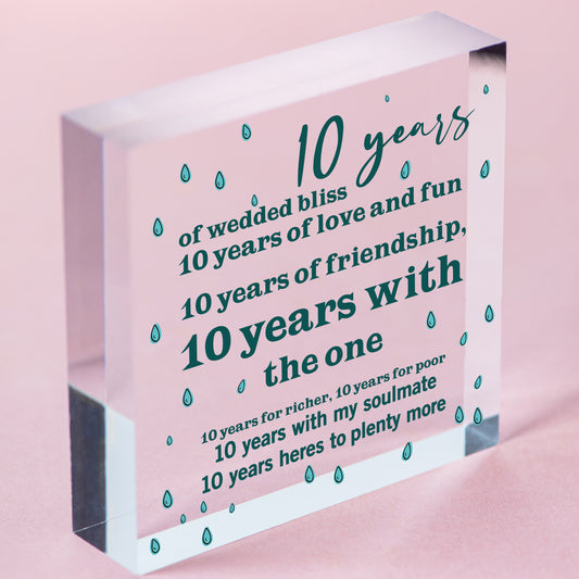 10th Wedding Anniversary 10 Year Tin Handmade Wooden Heart First Wedding Gifts Free-Standing Block