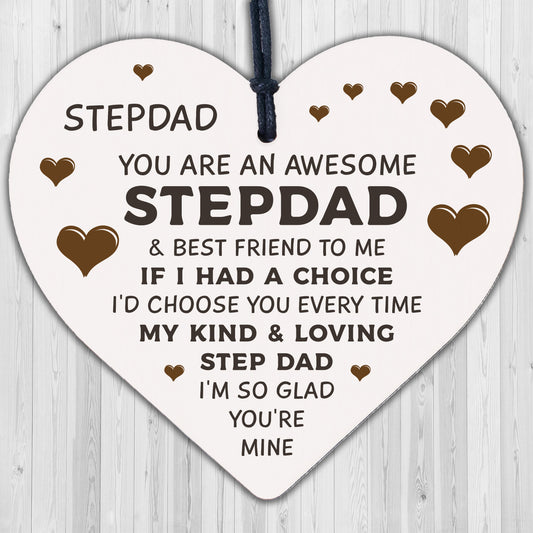 Step Dad Fathers Day Gifts for Best Step Dad Wooden Heart Gift For Him Stepdad