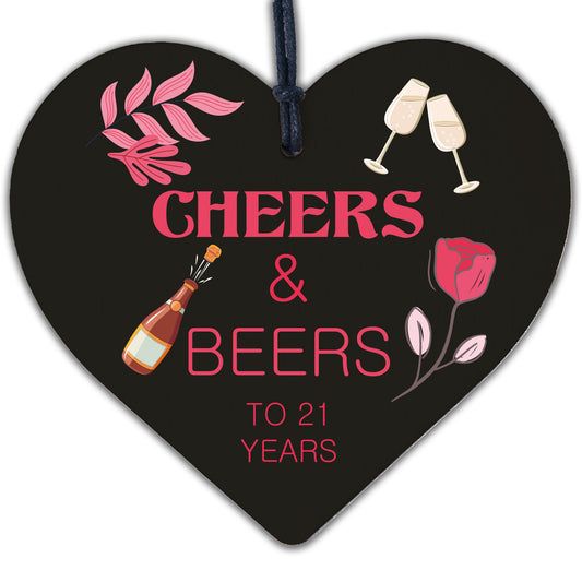 21st Birthday Cheers And Beers Funny Birthday Gift For Son Brother Wood Heart