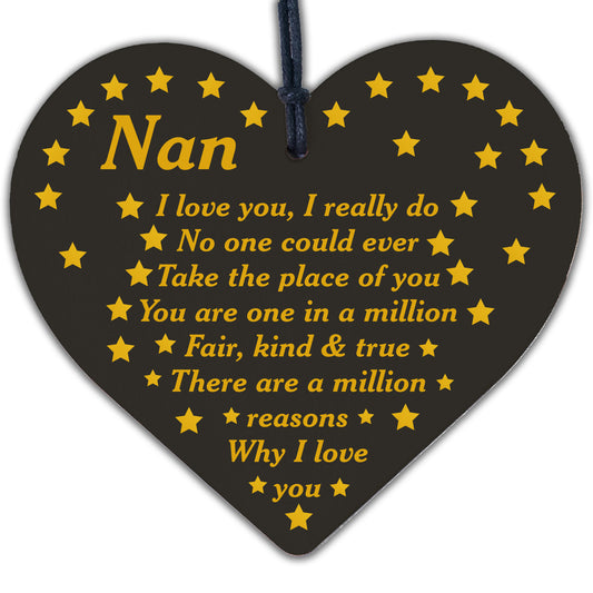 Nan Plaque Wood Heart Nan Birthday Christmas Gifts From Grandchildren THANK YOU