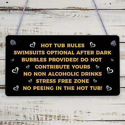 Chalkboard Hot Tub Rules Hanging Plaque Summer House Garden Sign Gift