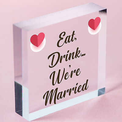 Shabby & Chic Wedding Sign Eat Drink Married Bride Groom Plaque Present Gift