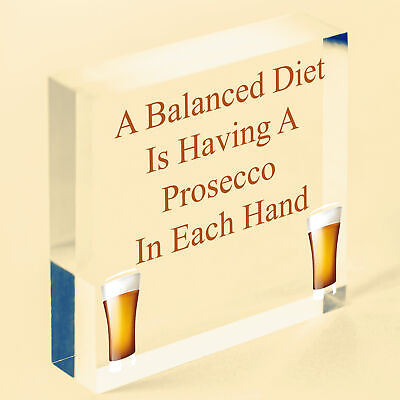 Balanced Diet Prosecco Hanging Plaque Home Bar Kitchen Shed Alchohol Sign