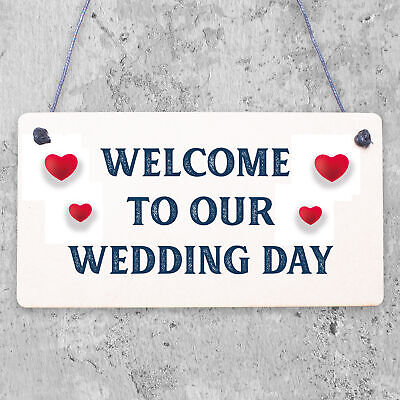 Welcome To Our Wedding Day Hanging Decor Plaque Guest Entrance Greeting Sign