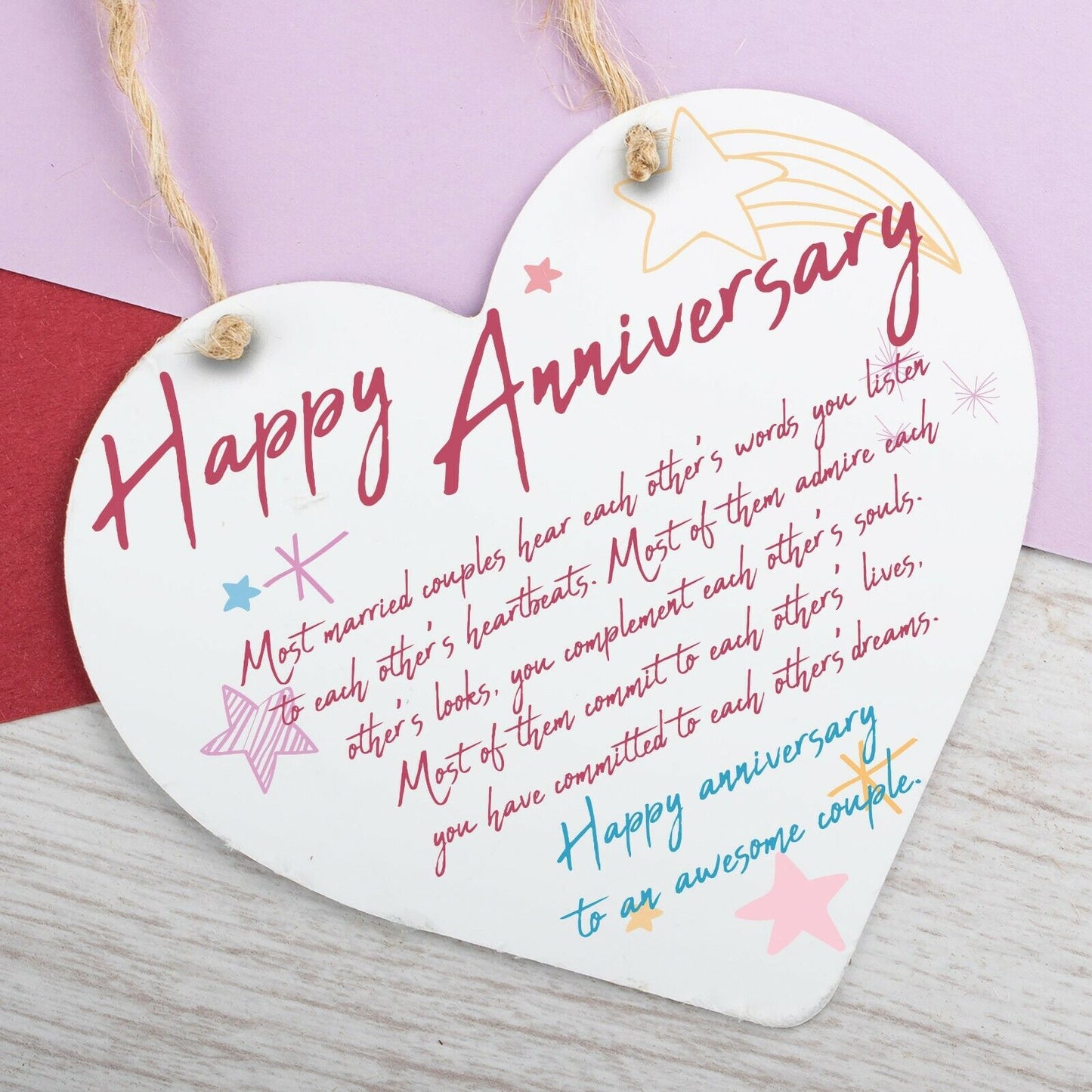 Wedding Anniversary Gift Heart Hanging Sign Happy Anniversary Gift Plaque