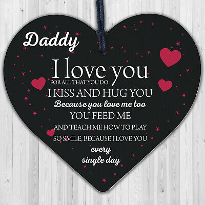 Daddy I Love You Wood Heart Father's Day Gifts For Him Dad Daughter Son Birthday