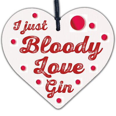 Bloody Love Gin & Tonic Wood Heart Plaque Funny Alcohol Sign Pub Party Gift