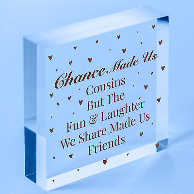 Cousins Fun Laughter Wooden Hanging Heart Plaque Sign Friendship Family Love