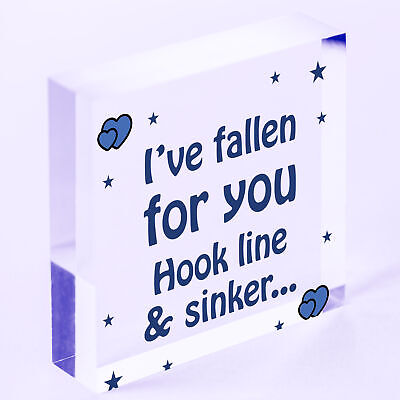 Fallen For You Hook Line Sinker Wooden Hanging Heart Valentines Day Love Plaque