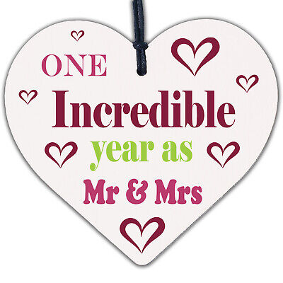 1st Wedding Anniversary Gift Wooden Heart Mr And Mrs One Year Anniversary Gift