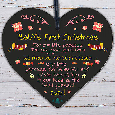 Baby's First Christmas Wooden Heart Bauble Tree Decoration Gift For Daughter