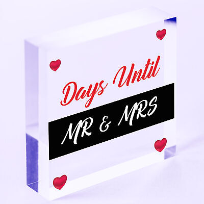 Wedding Countdown Days Until Mr & Mrs Wooden Plaque Chalkboard Engagement Gift