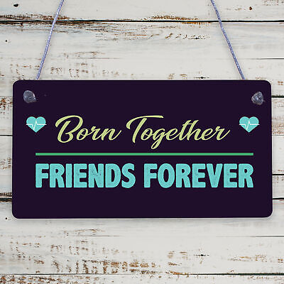 Born Together Friends Forever Twin Keepsake Gift Hanging Plaque Family Sign Baby