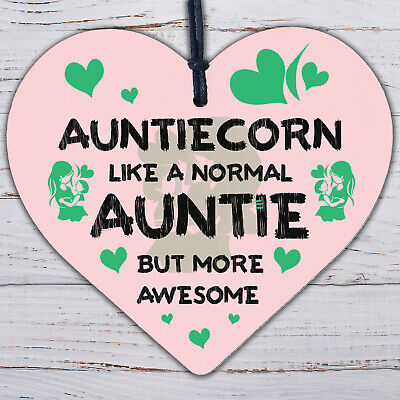 Auntiecorn Auntie Birthday Christmas Wood Heart Novelty Auntie Gift Unicorn Sign