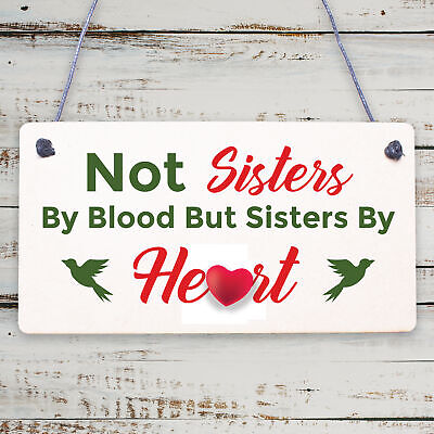 Sisters By Heart Shabby Chic Wooden Hanging Plaque Best Friends Gift Friend Sign