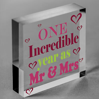 1st Wedding Anniversary Gift Wooden Heart Mr And Mrs One Year Anniversary Gift