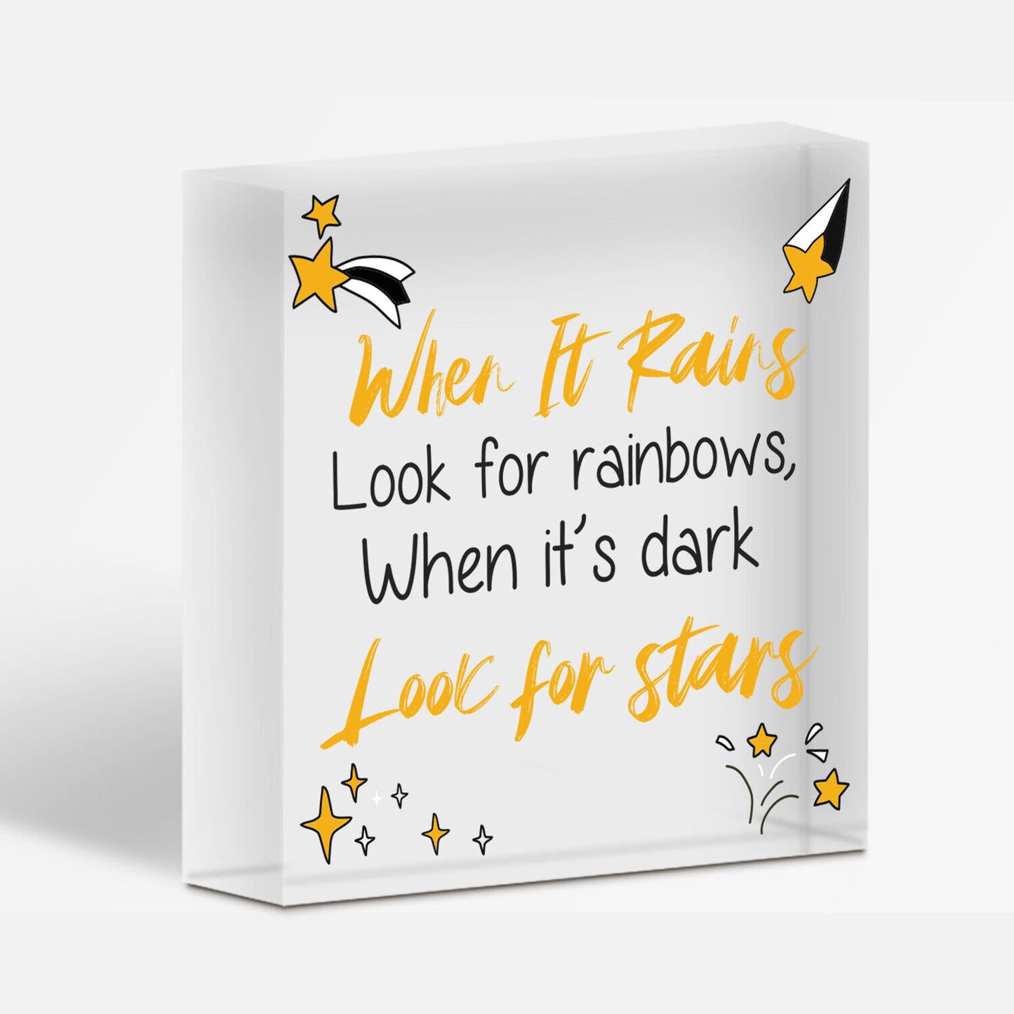 When It Rains Rainbows Stars Wooden Hanging Plaque Sign Love Friendship Gift