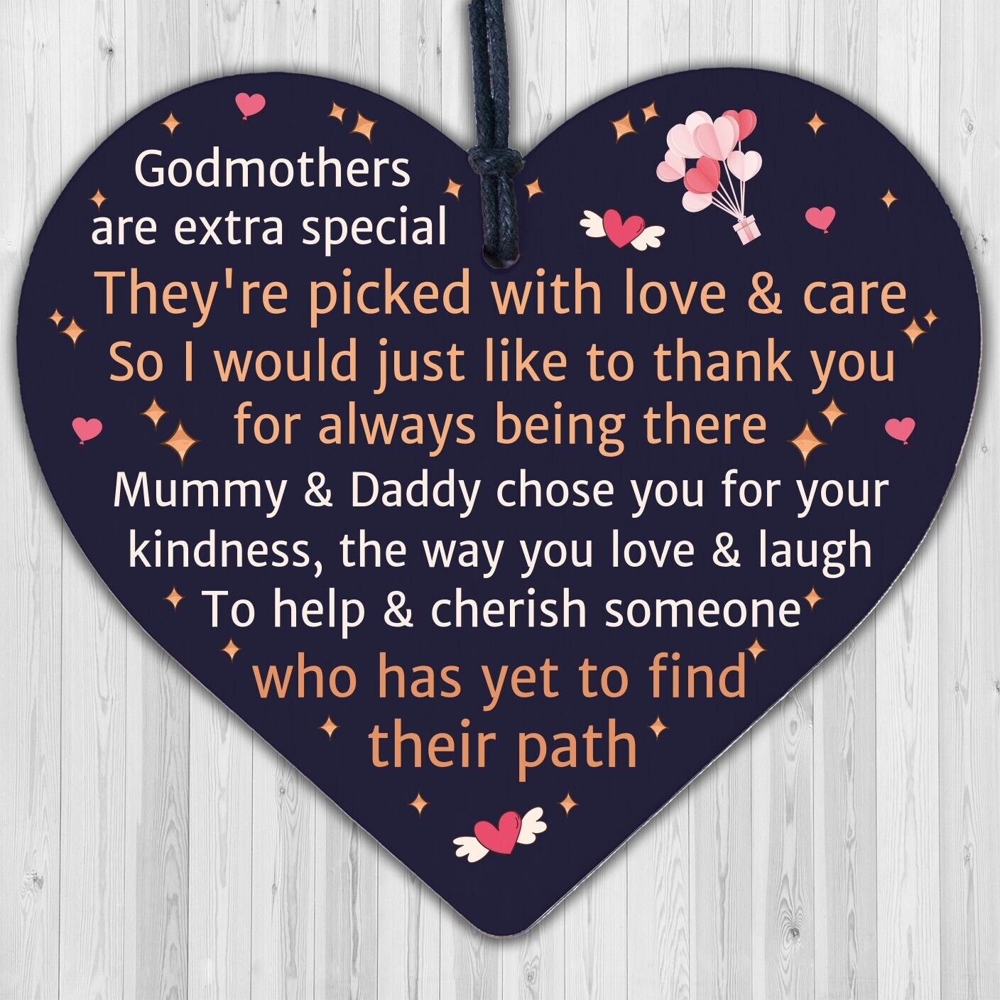 Thank You Godparents Heart Godmother Godfather Christening Card Gift Keepsake