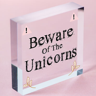 Beware Of The Unicorns Novelty Wooden Hanging Shabby Chic Plaque Unicorn Sign