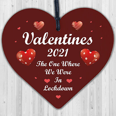 Valentines Day In Lockdown Novelty Wood Heart Gift For Boyfriend Girlfriend 2021