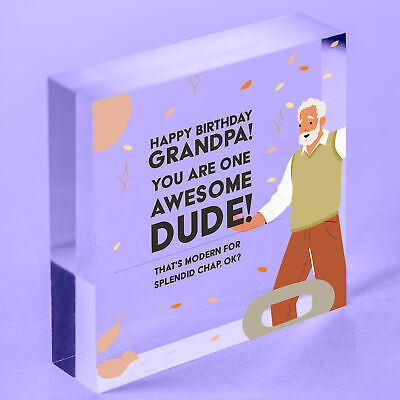 Awesome Dude Funny Happy Birthday Wooden Block Grandad Grandpa Gifts For Him