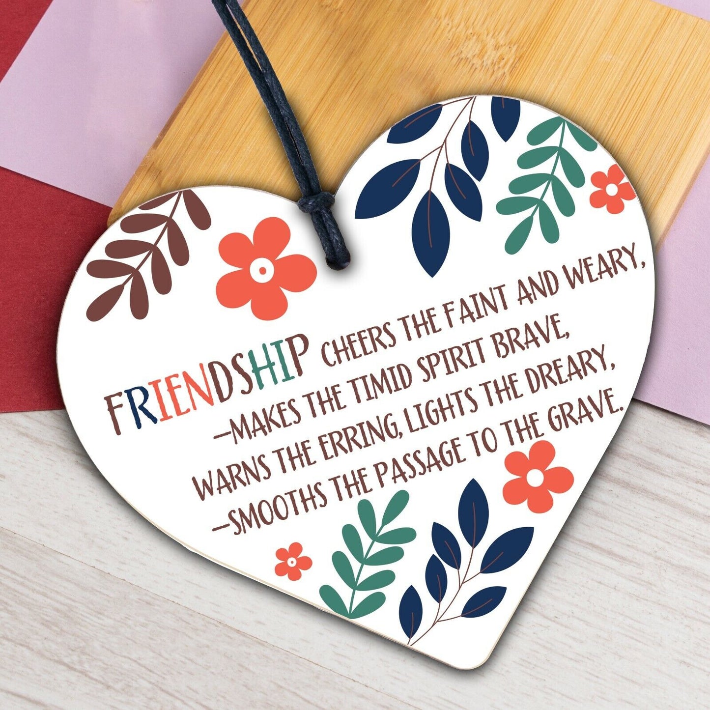 True Friends Friendship Sign Best Friend Plaque Gift Chic Wood Heart Thank You