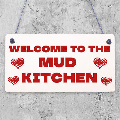 Welcome Mud Kitchen Home School Garden Outdoor Hanging Plaque Plot Gift Sign