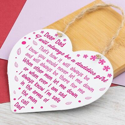 Daddies Girl Wood Heart Fathers Day Gift For Dad Birthday Gifts From Daughter