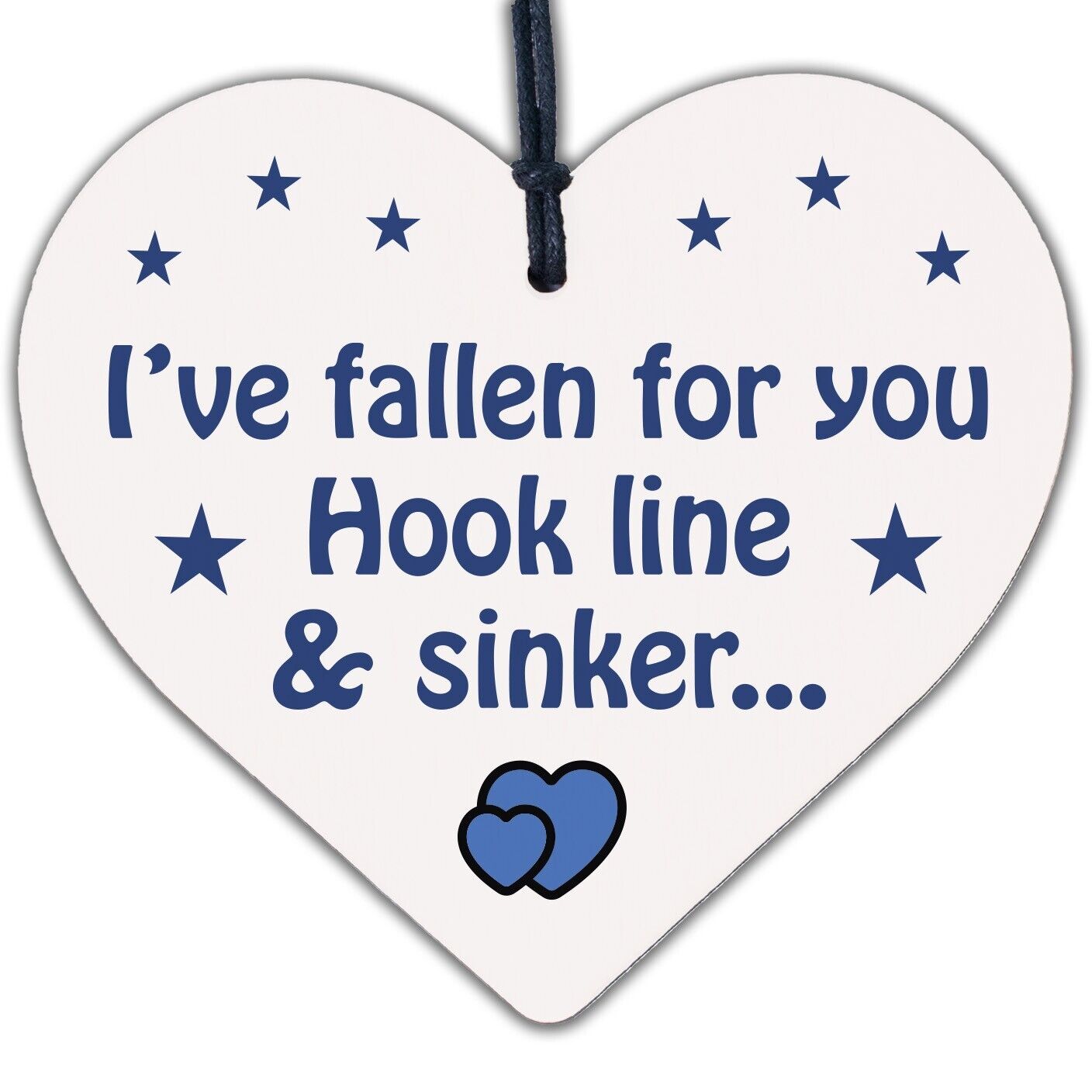 Fallen For You Hook Line Sinker Wooden Hanging Heart Valentines Day Love Plaque