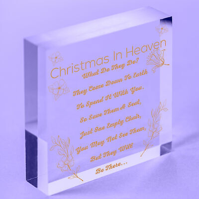 Christmas In Heaven Xmas Tree Decoration Memorial Quote Heart Plaque Love Poem