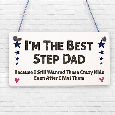 Best Step Dad Crazy Kids Novelty Wooden Hanging Plaque Fathers Day Love Gift