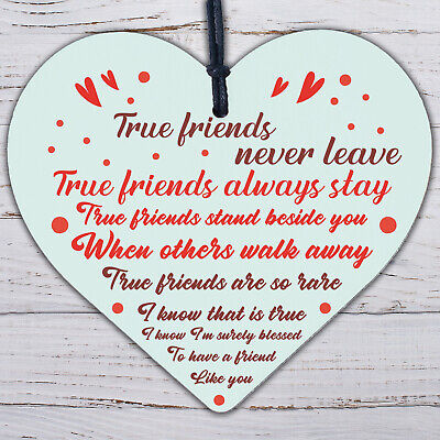 True Friends Best Friend Friendship Sign Wooden Heart Plaque Birthday Thank You