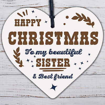 Christmas Sister Friendship Gifts Handmade Wooden Heart Tree Decoration Bauble