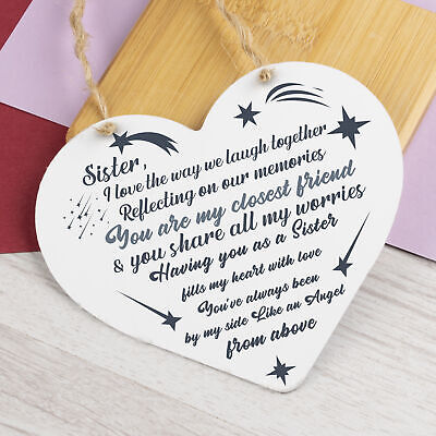 SISTER GIFTS Wood Heart Thank You Keepsake Love Plaque Best Friend Gift For Her